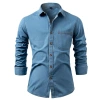 Cross-border American denim shirt for men, pure cotton no-iron solid color long-sleeved men's casual jacket, trendy men's clothing for foreign trade Specification image